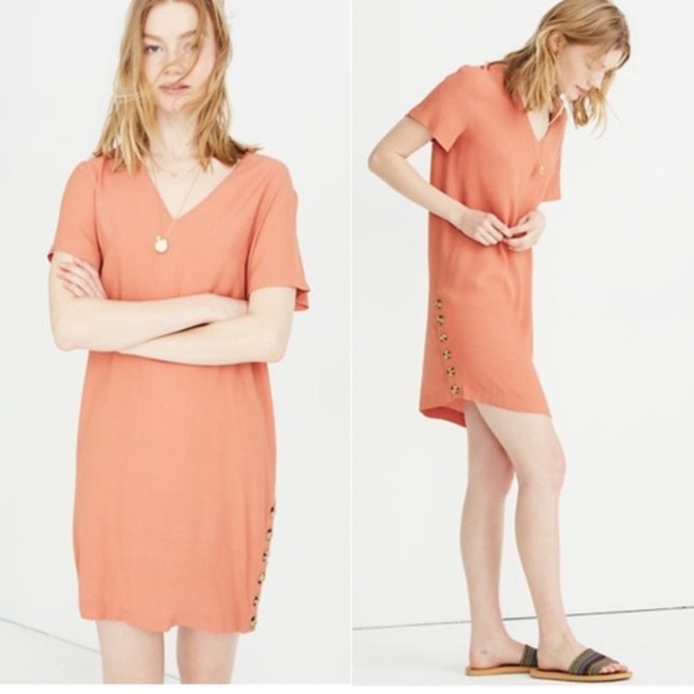 Madewell Button Side Shift Dress, Coral Pink Medium | Boho office minimalist